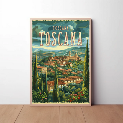 Tuscany Hilltowns Olive Trees Vintage Poster