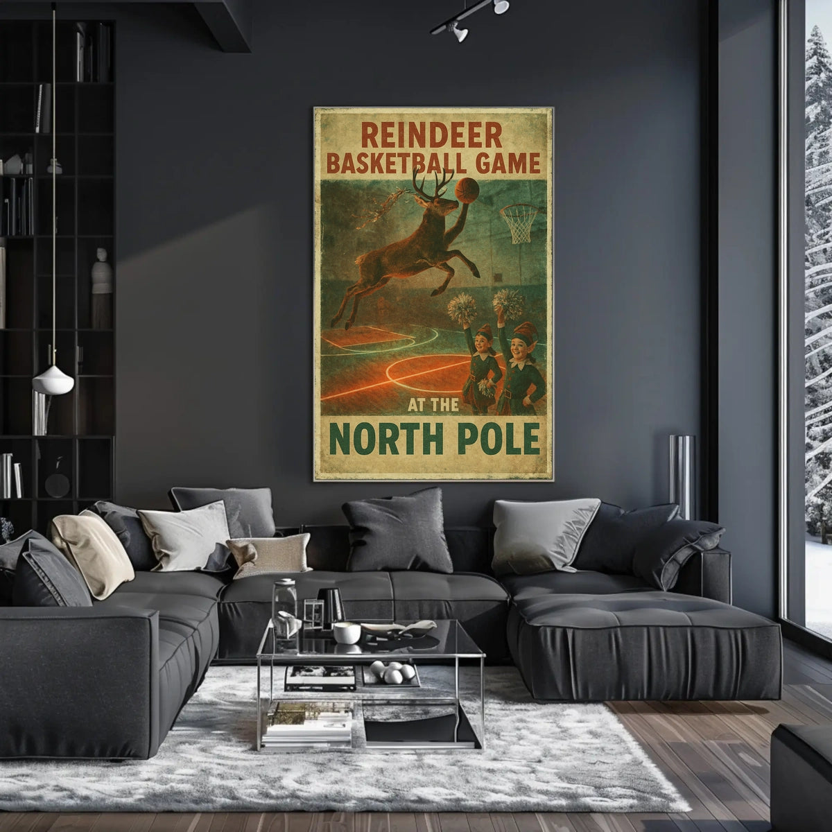 Reindeer Basketball Game at the North Pole Poster