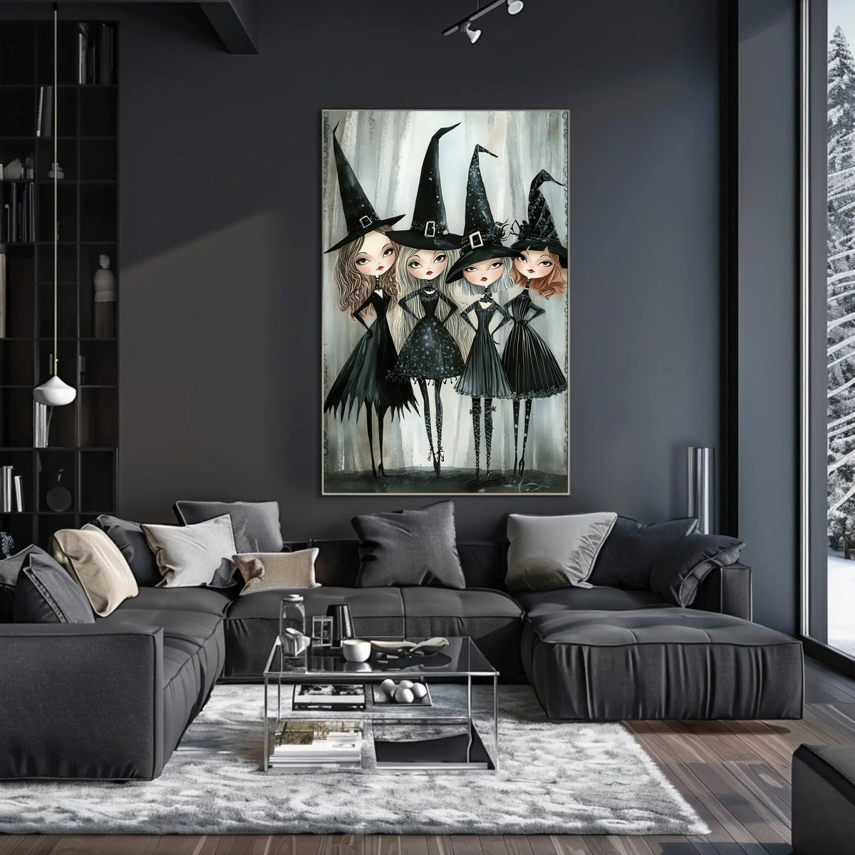 Stylized Witches Whimsical Gothic Monochromatic Poster
