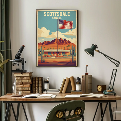 Scottsdale Arizona Desert Flag Cactus Vintage Travel Poster