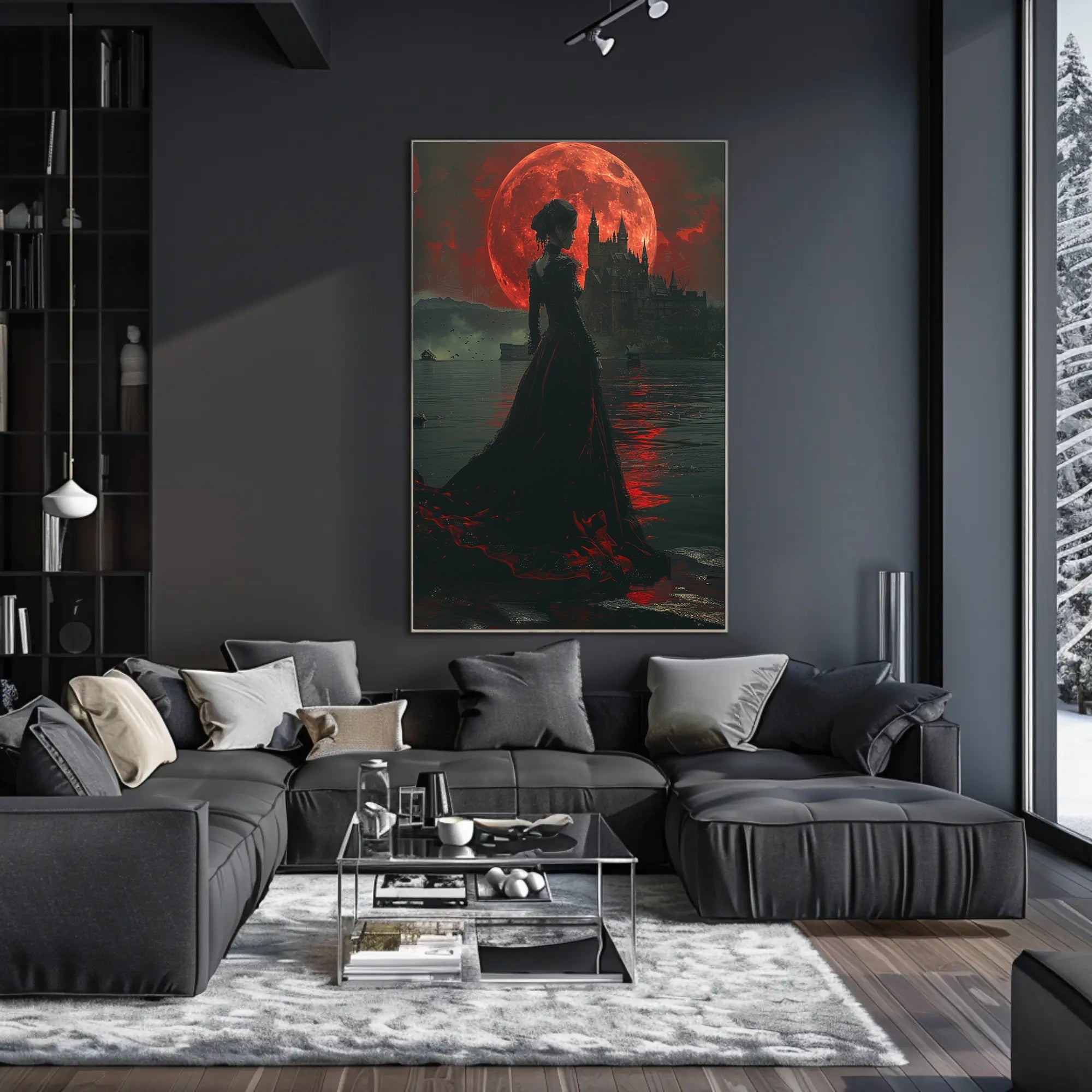 Gothic Red Moon Fantasy Artwork - Fantasy or Mythology Poster PosterGoat
