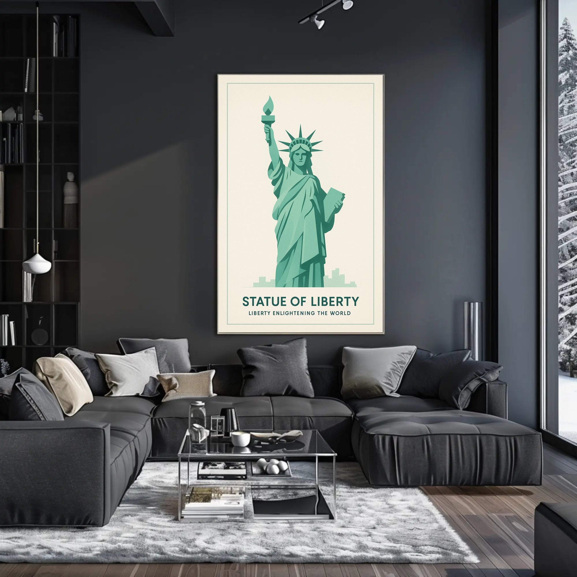 Statue of Liberty Teal Minimalist Artistic Poster PosterGoat