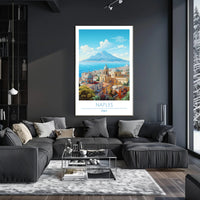 Naples Architecture with Mount Vesuvius Travel Poster