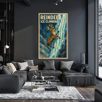 Reindeer Ice Climbing Vintage Animal Art Poster