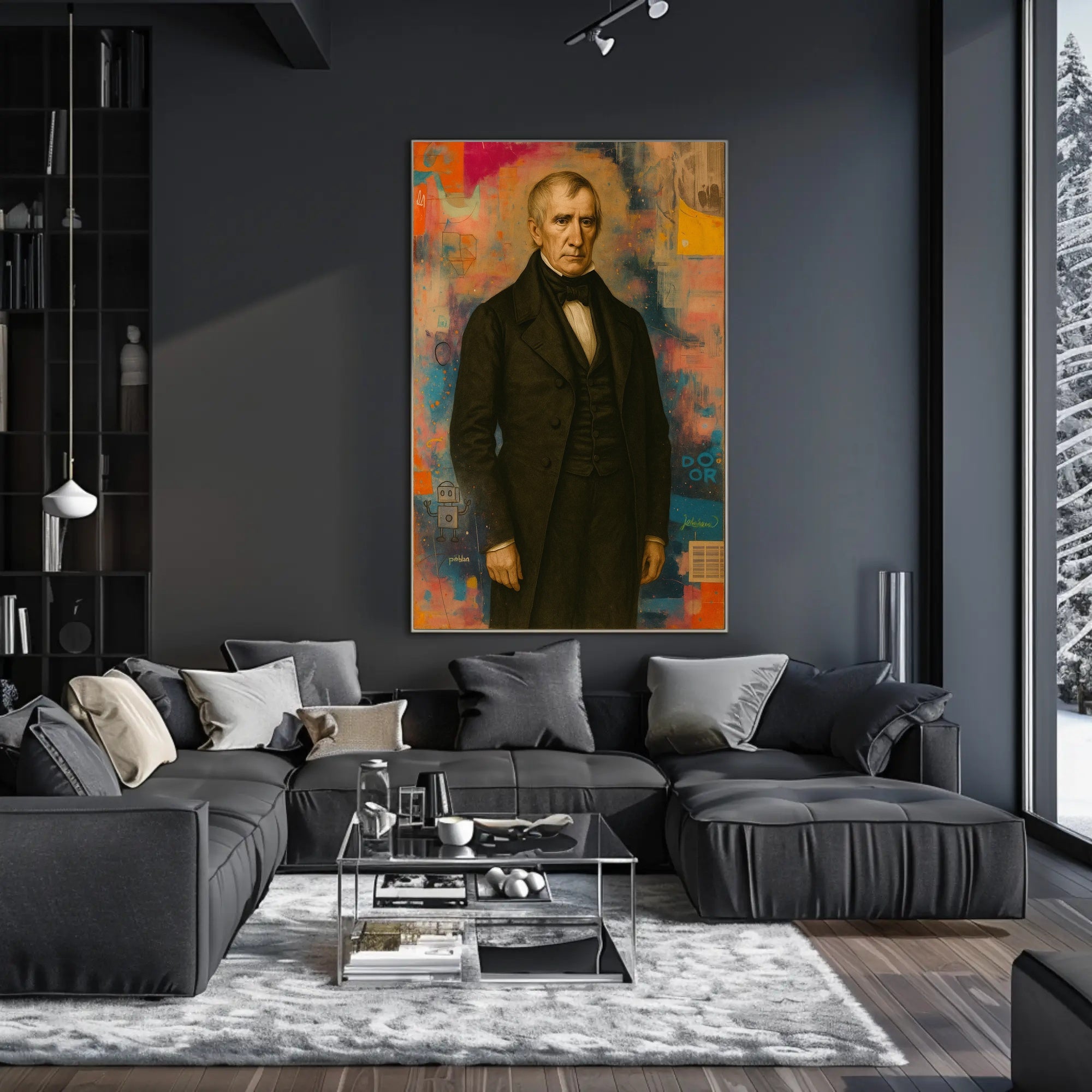 Distinguished Classical Portrait with Modern Abstract Artistic Poster