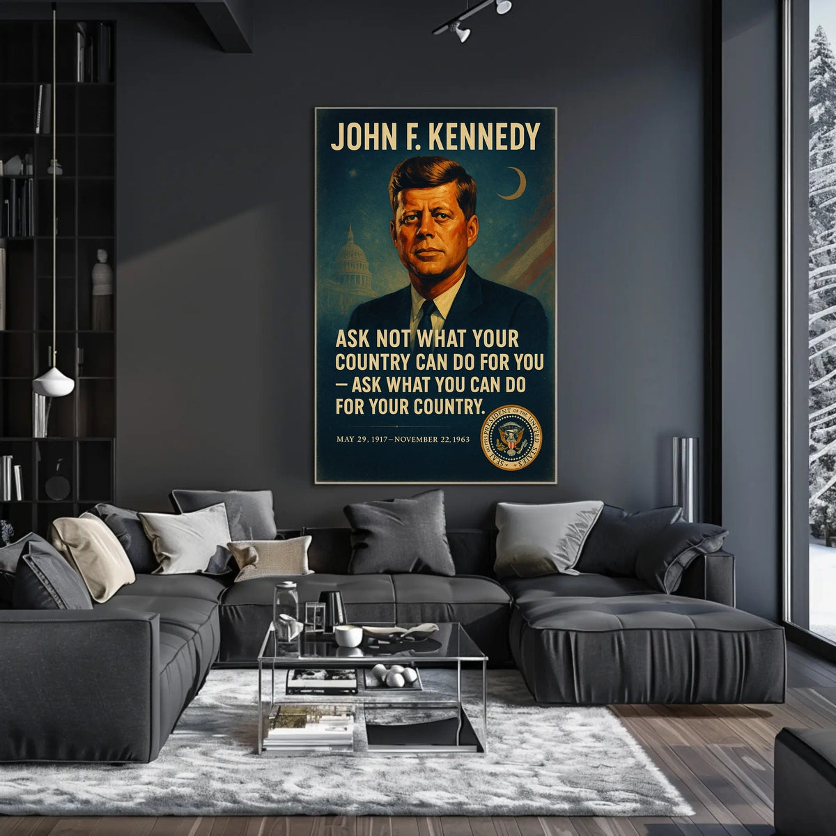 JFK Inspirational Patriotic Vintage Poster with Quote