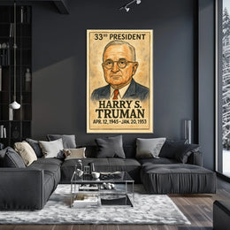 Harry S. Truman 33rd President of the United States Exaggerated Cartoon Sketch Poster