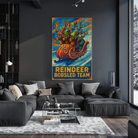 Reindeer Bobsled Team Poster