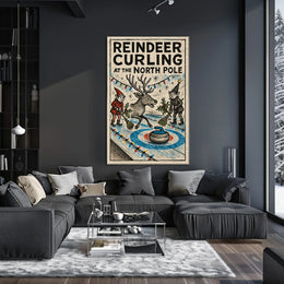 Reindeer Curling at the North Pole Poster