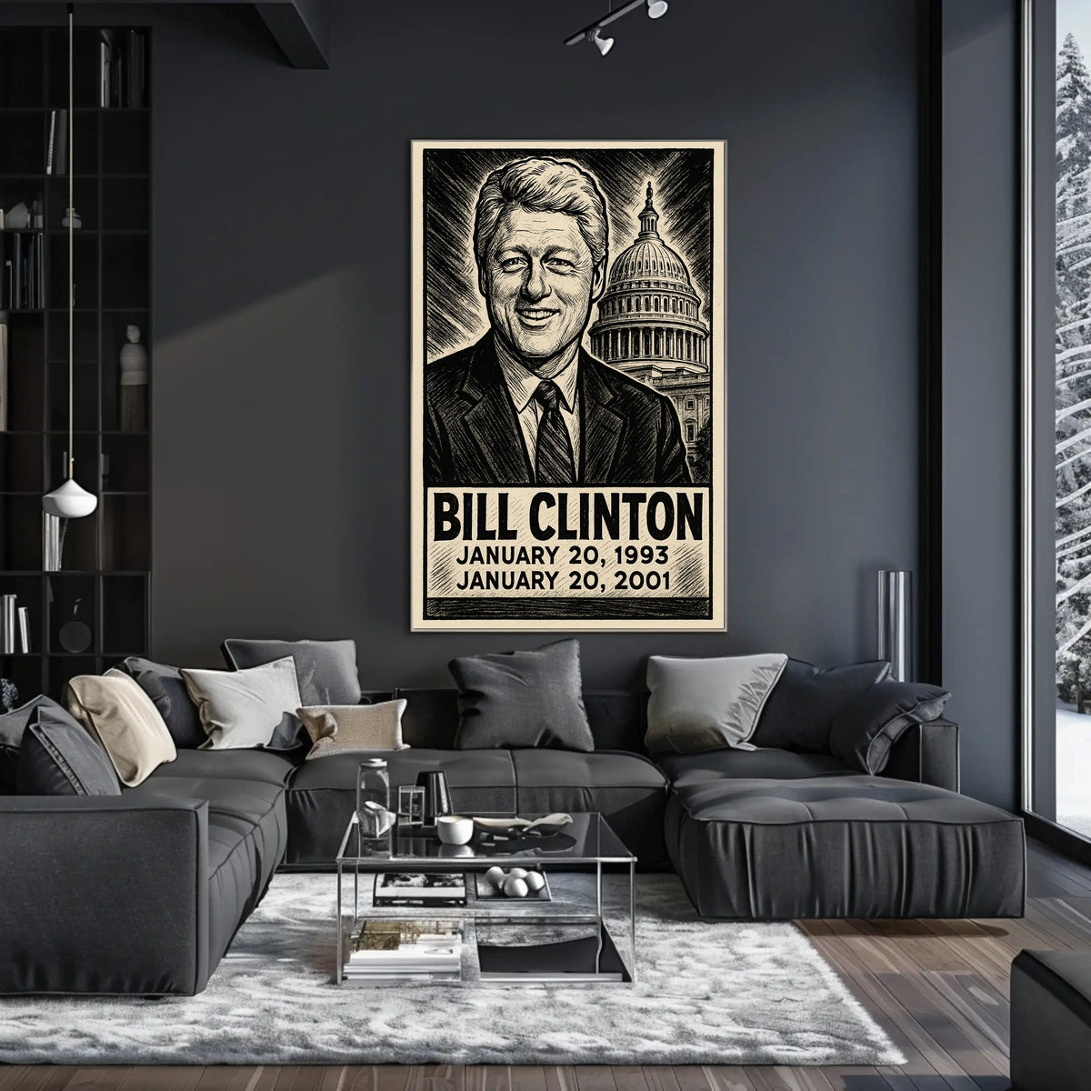 Bill Clinton 42nd President of the United States B & W Comic Sketch Poster