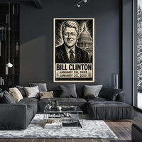 Bill Clinton 42nd President of the United States B & W Comic Sketch Poster