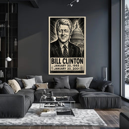 Bill Clinton 42nd President of the United States B & W Comic Sketch Poster
