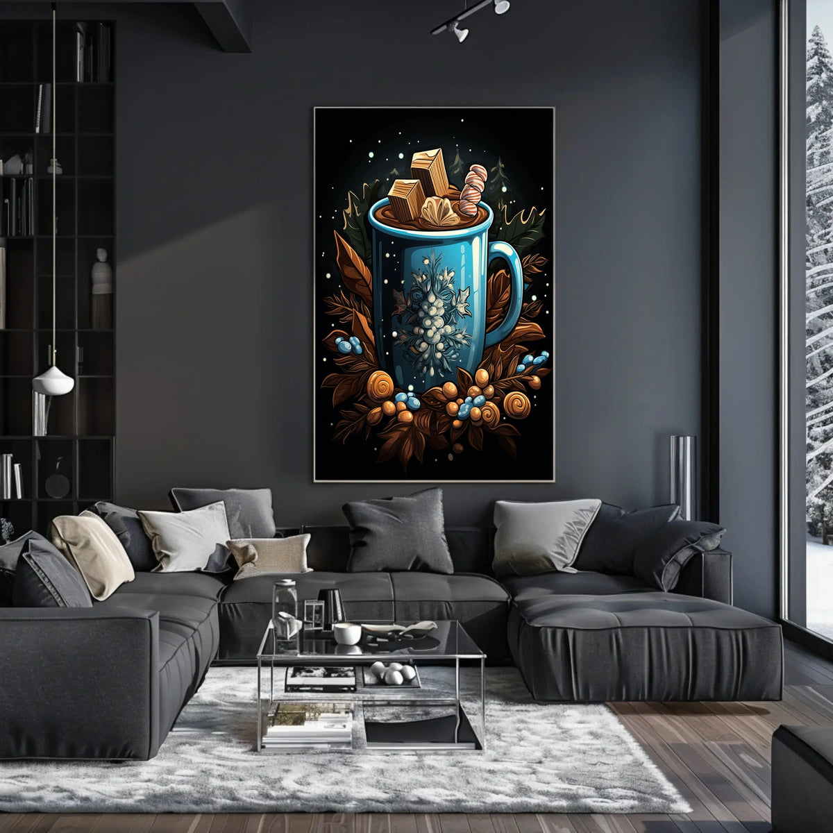 Cozy Holiday Mug: Whimsical Abstract or Artistic Poster