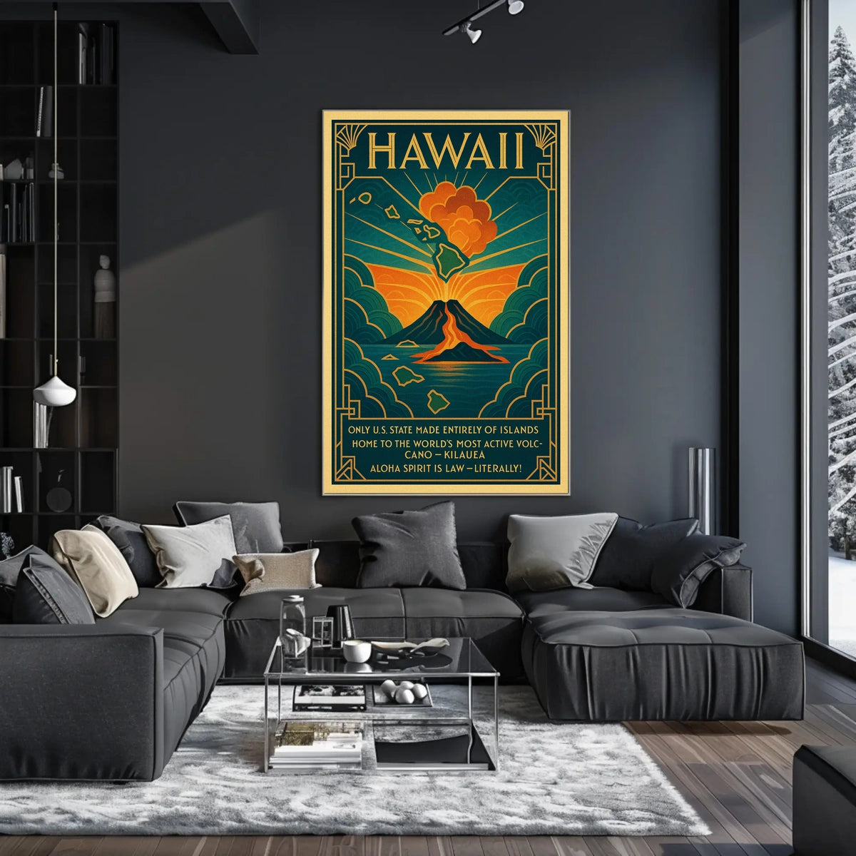 Hawaii Volcano Vintage Travel Poster Art Deco Style