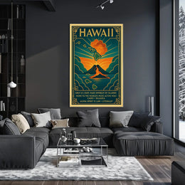 Hawaii Volcano Vintage Travel Poster Art Deco Style