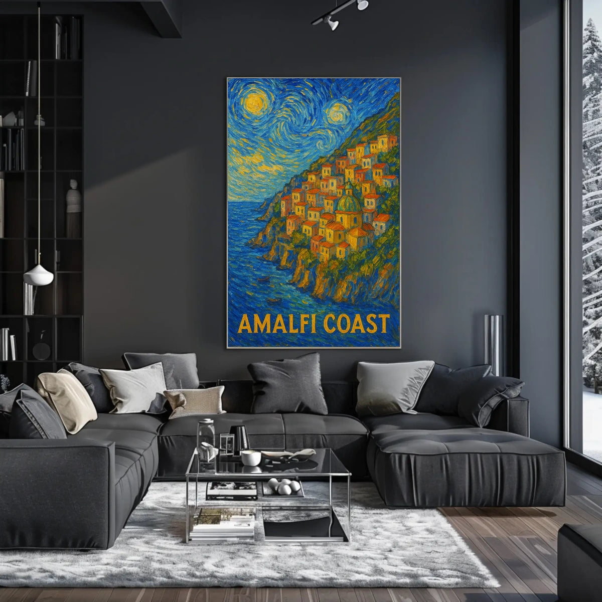 Amalfi Coast Starry Night Style Poster