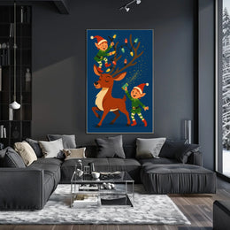 Holiday Cheer With Elves And Reindeer Poster