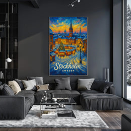 Stockholm Winter Wonderland Cityscape Inspiring Travel Lovers Cozy Scandinavian Art Poster