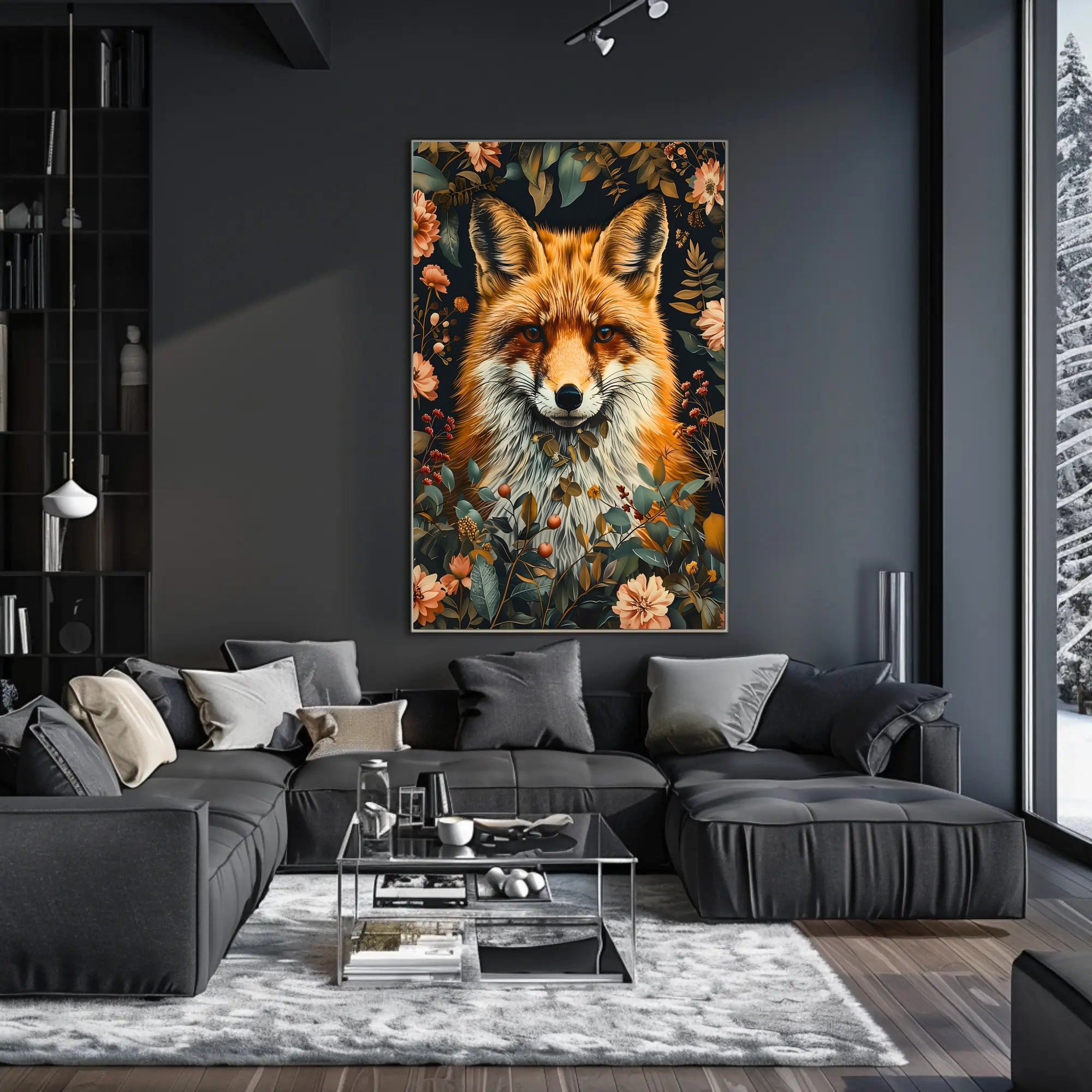 Fox Among Blossoms: Detailed Wildlife Art Animal Poster