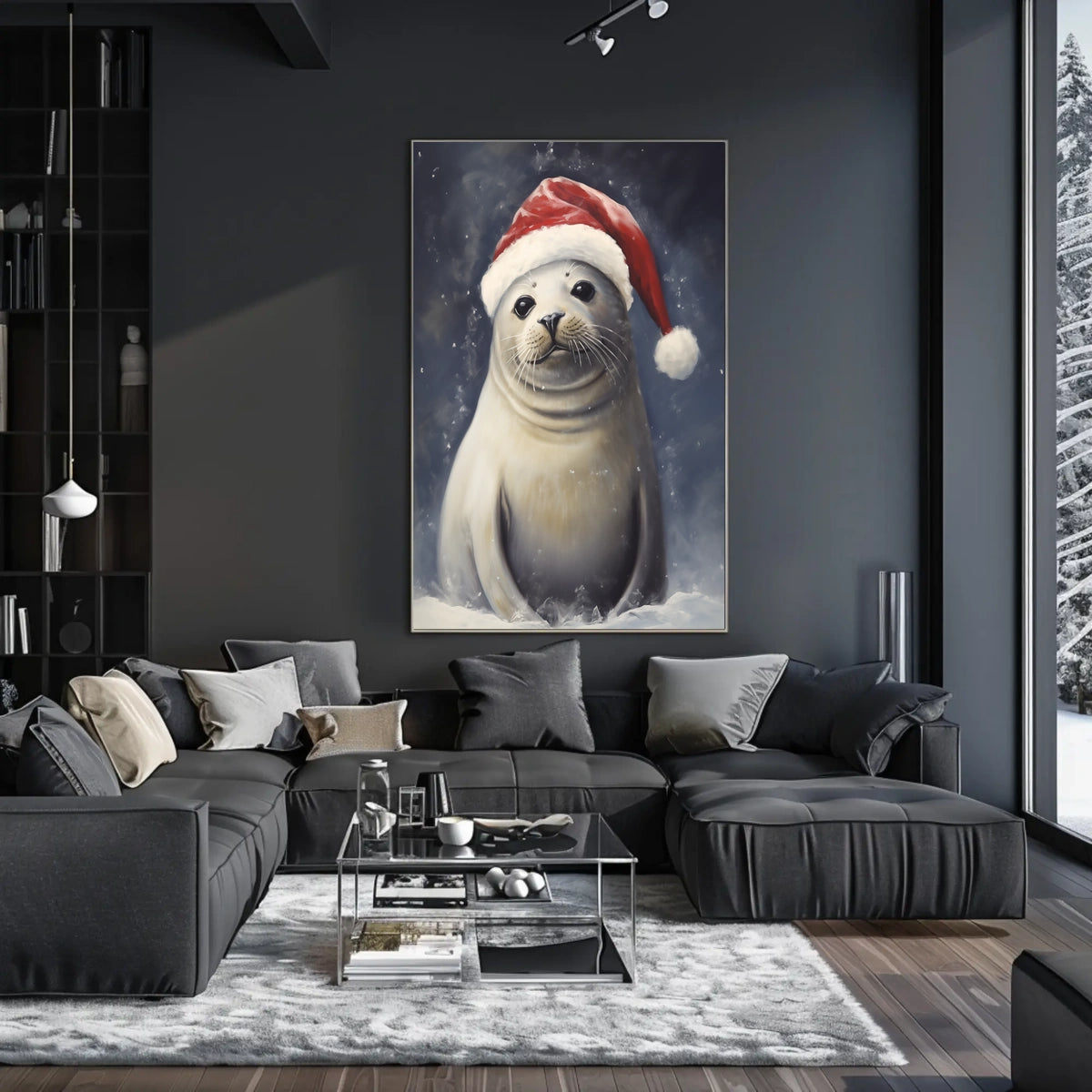 Festive Seal In Santa Hat Poster