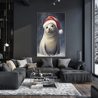 Festive Seal In Santa Hat Poster