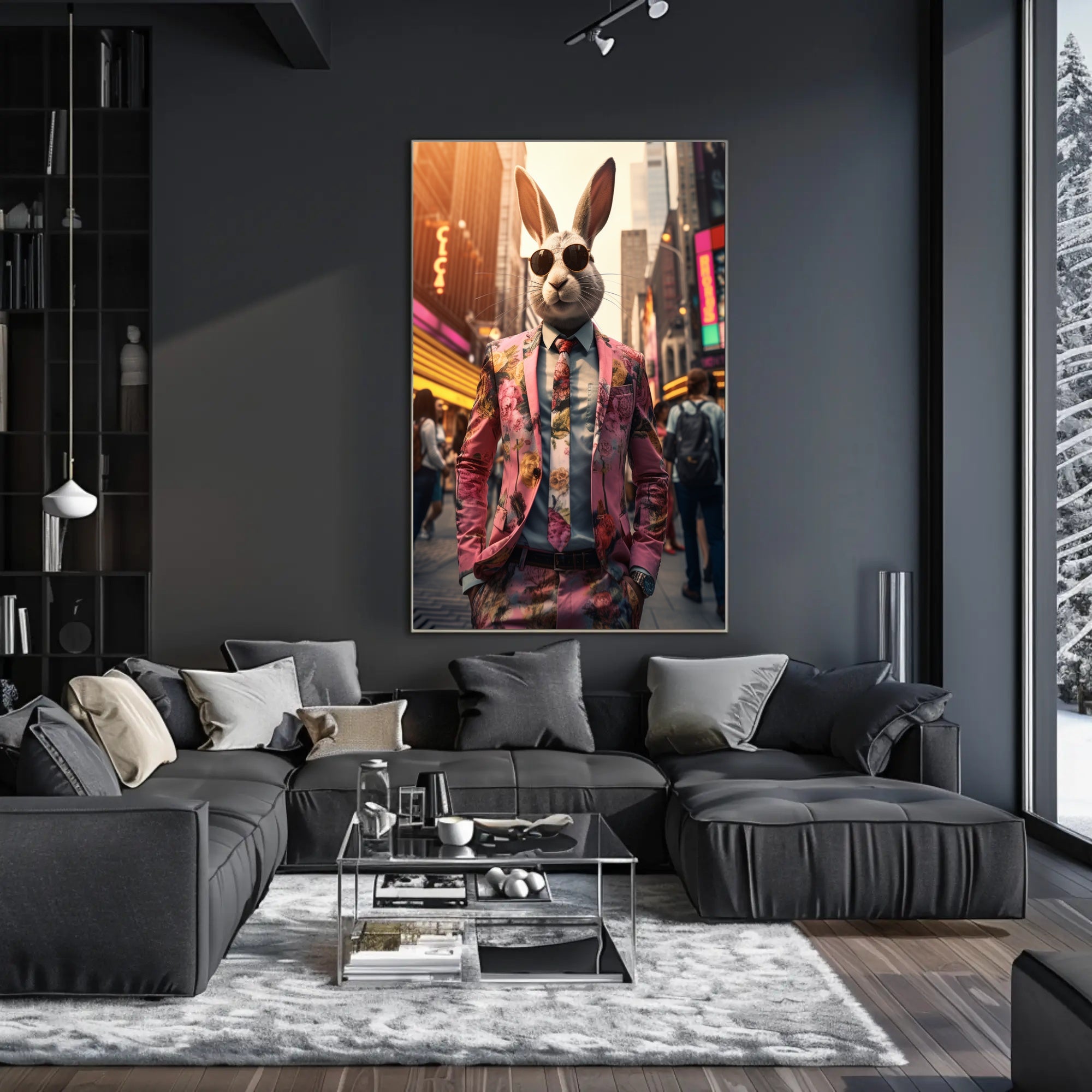 Stylish Rabbit In The City Poster