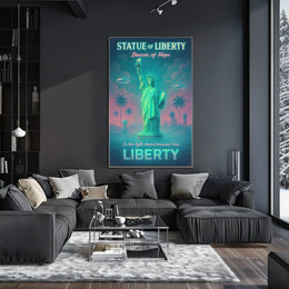 Liberty in Neon Dreams Futuristic Sci-Fi Poster