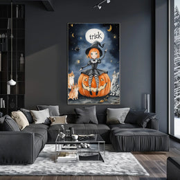 Young Witch Halloween Cartoonish Playful Whimsical Poster
