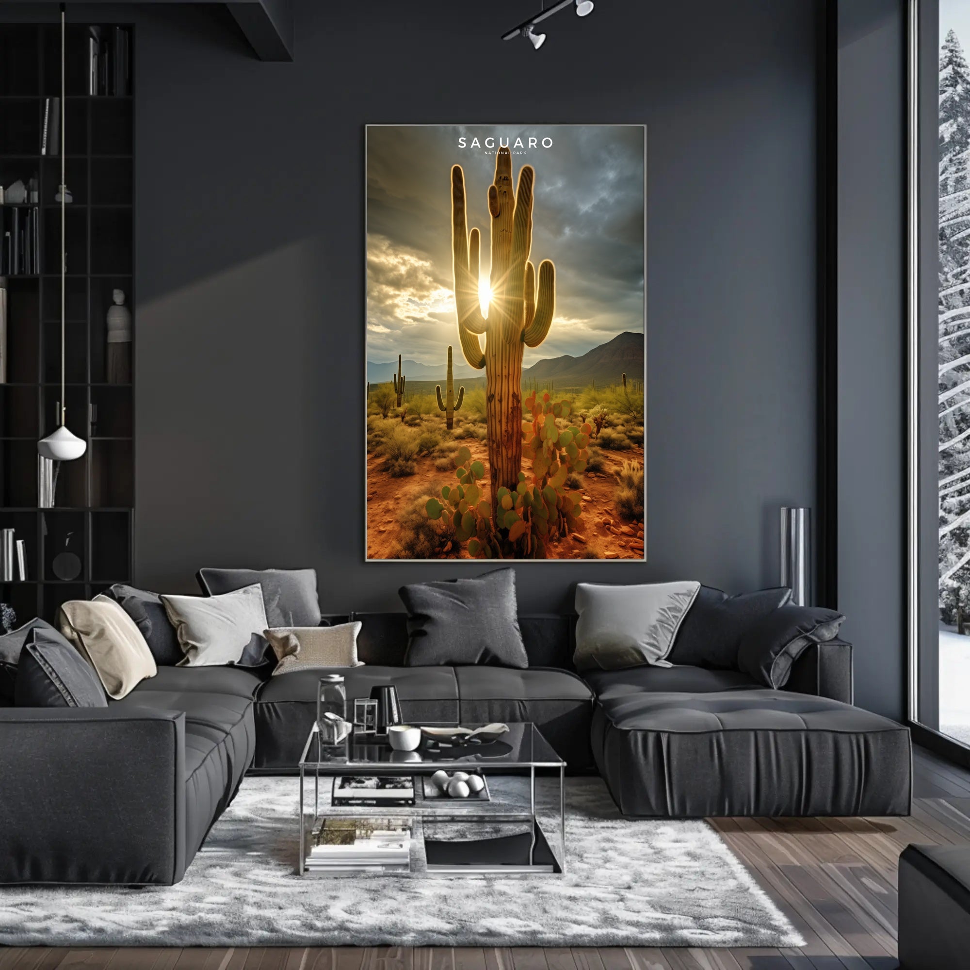 Saguaro Sunset Poster Vintage Desert Travel Print