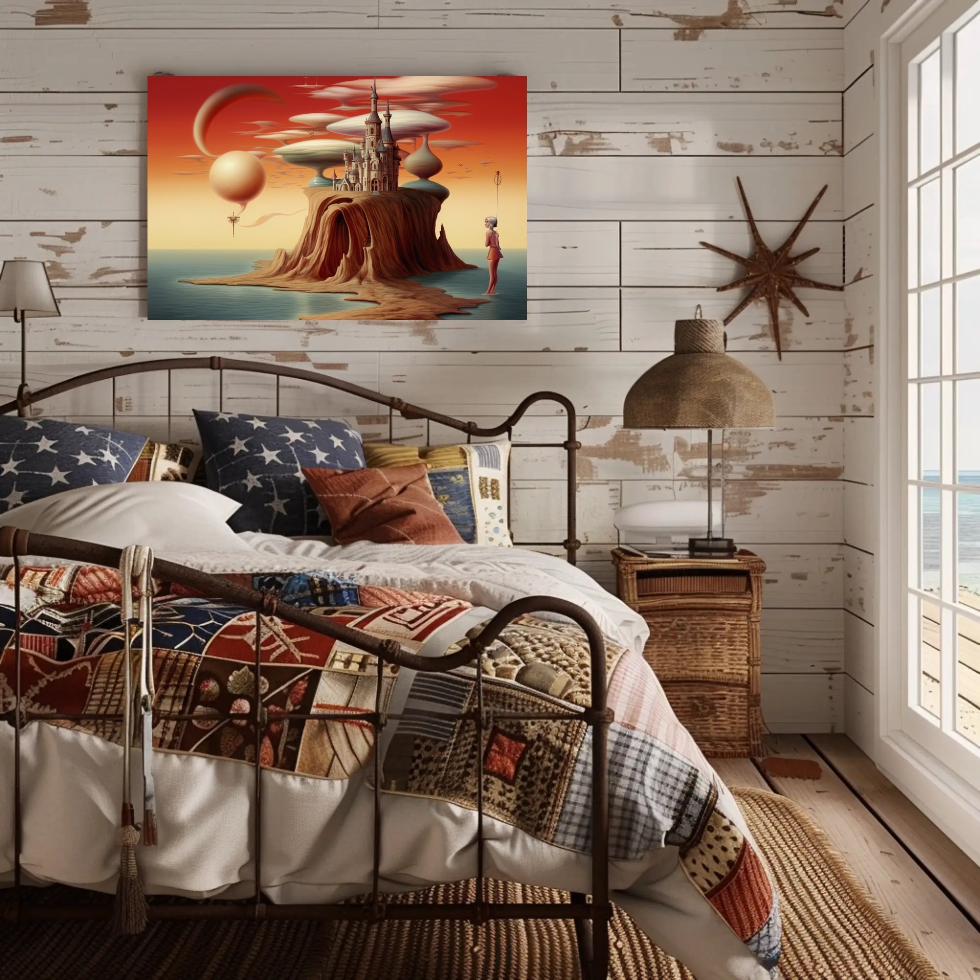 Whimsical Castle Fantasy Scene Surreal Art Poster