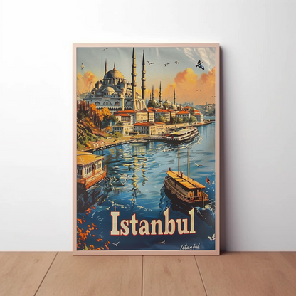 Istanbul Bosphorus and Blue Mosque Travel Poster