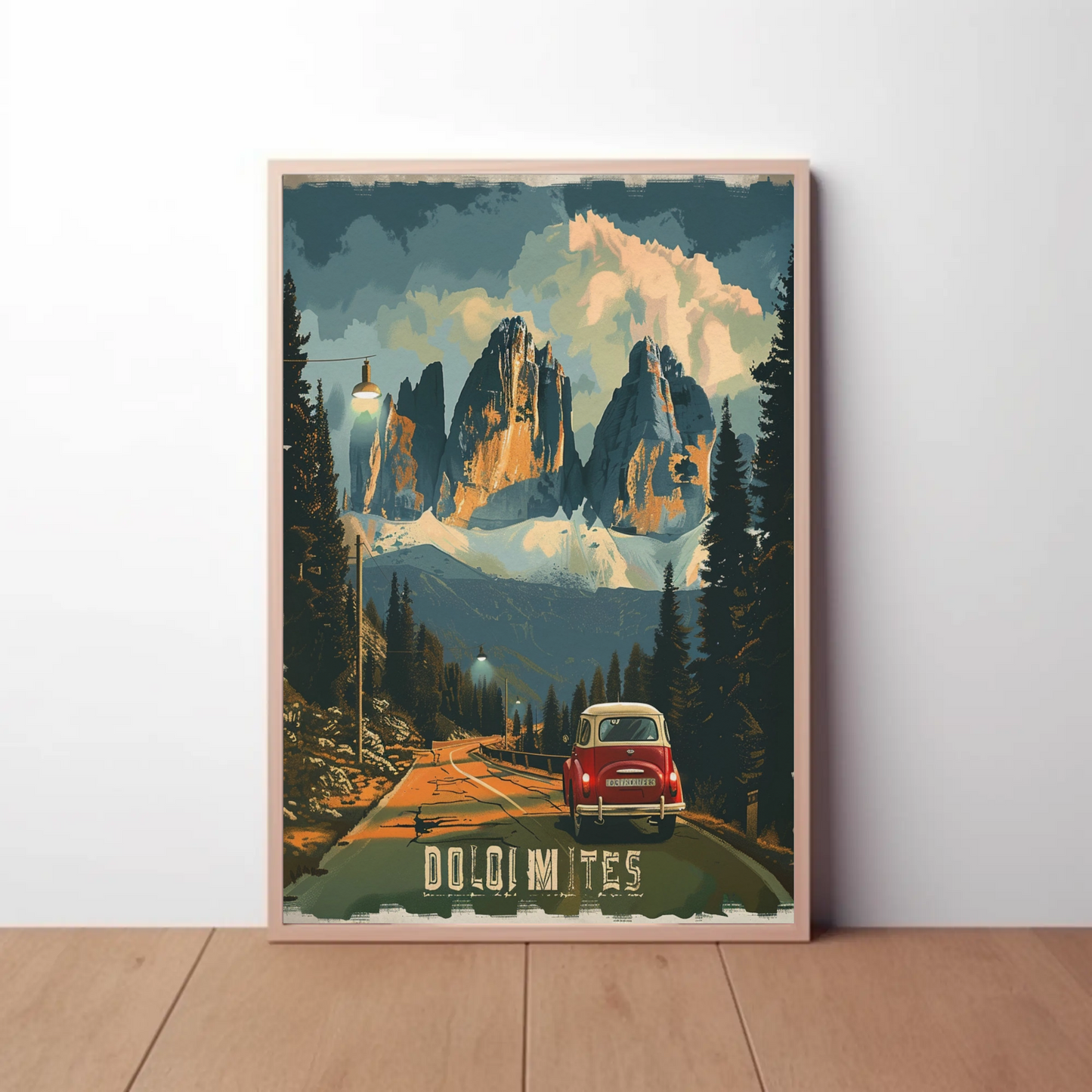 Dolomites Alps Vintage Roadtrip Travel Poster
