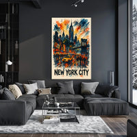 New York City Watercolor Cityscape Poster Abstract Wall Art