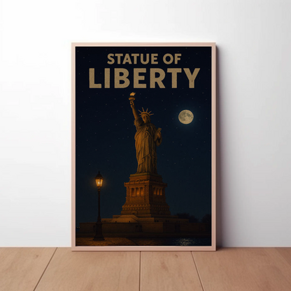 Statue of Liberty Moonlit Night Travel Poster