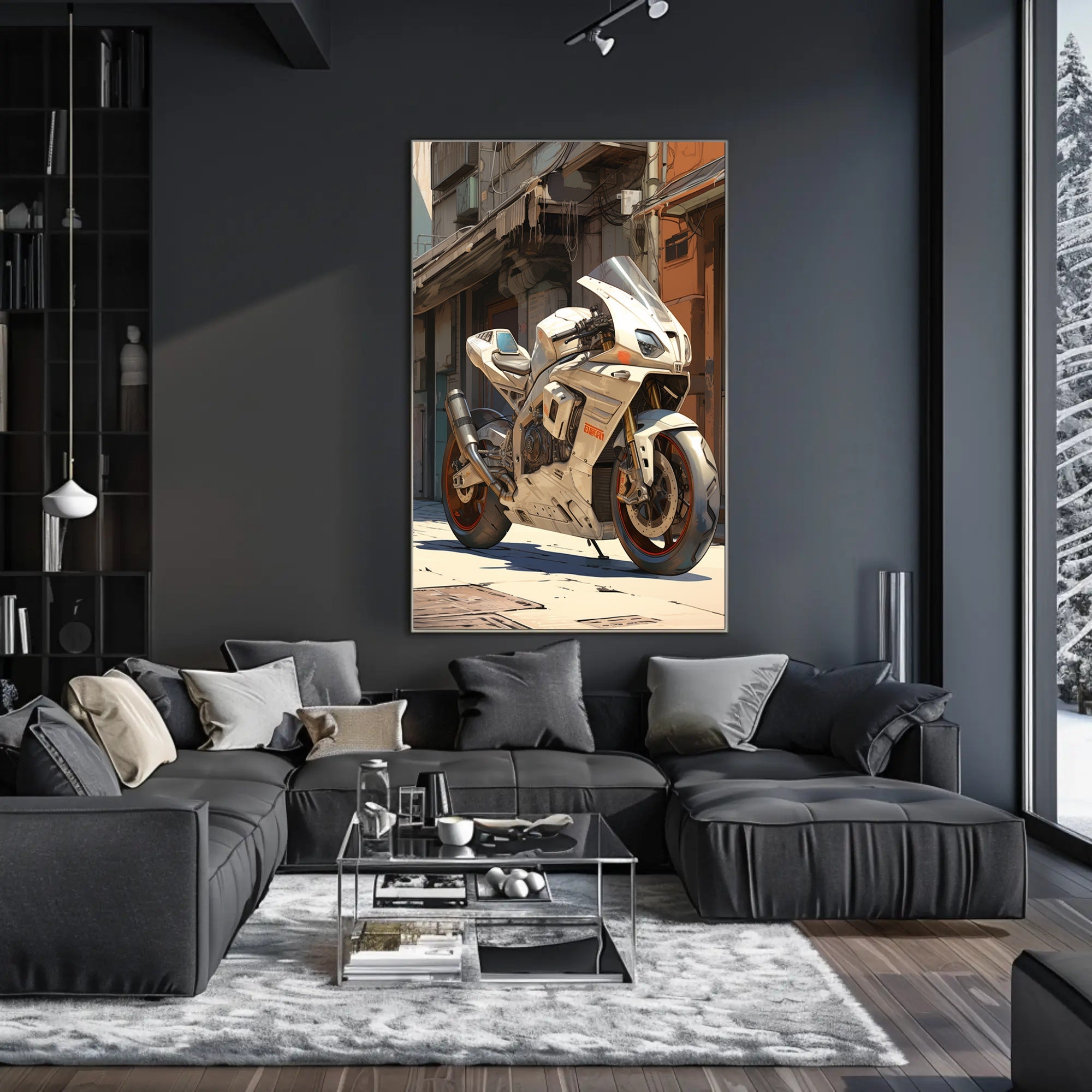 Futuristic Motorcycle In Urban Alley Poster PosterGoat