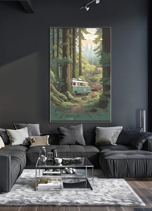 Serene Retro Escape Forest Camping Travel Poster