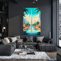 Dubai Skyline Art: Vibrant Burj Khalifa Travel Poster