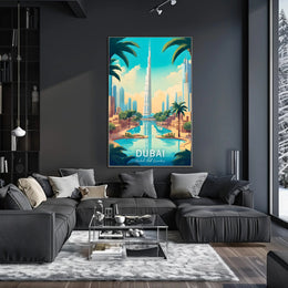 Dubai Skyline Art: Vibrant Burj Khalifa Travel Poster