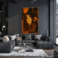 Cozy Bunny by the Fireplace Poster