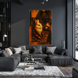 Cozy Bunny by the Fireplace Poster