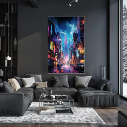 Futuristic Neon Metropolis: Cyberpunk Cityscape Poster