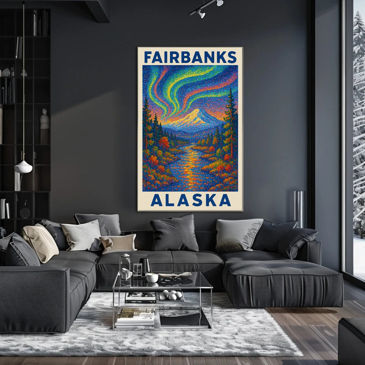 Aurora Borealis Vintage Fairbanks Alaska Starry Poster