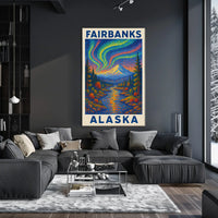 Aurora Borealis Vintage Fairbanks Alaska Starry Poster