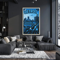 Detroit Skyline and Sports Poster PosterGoat
