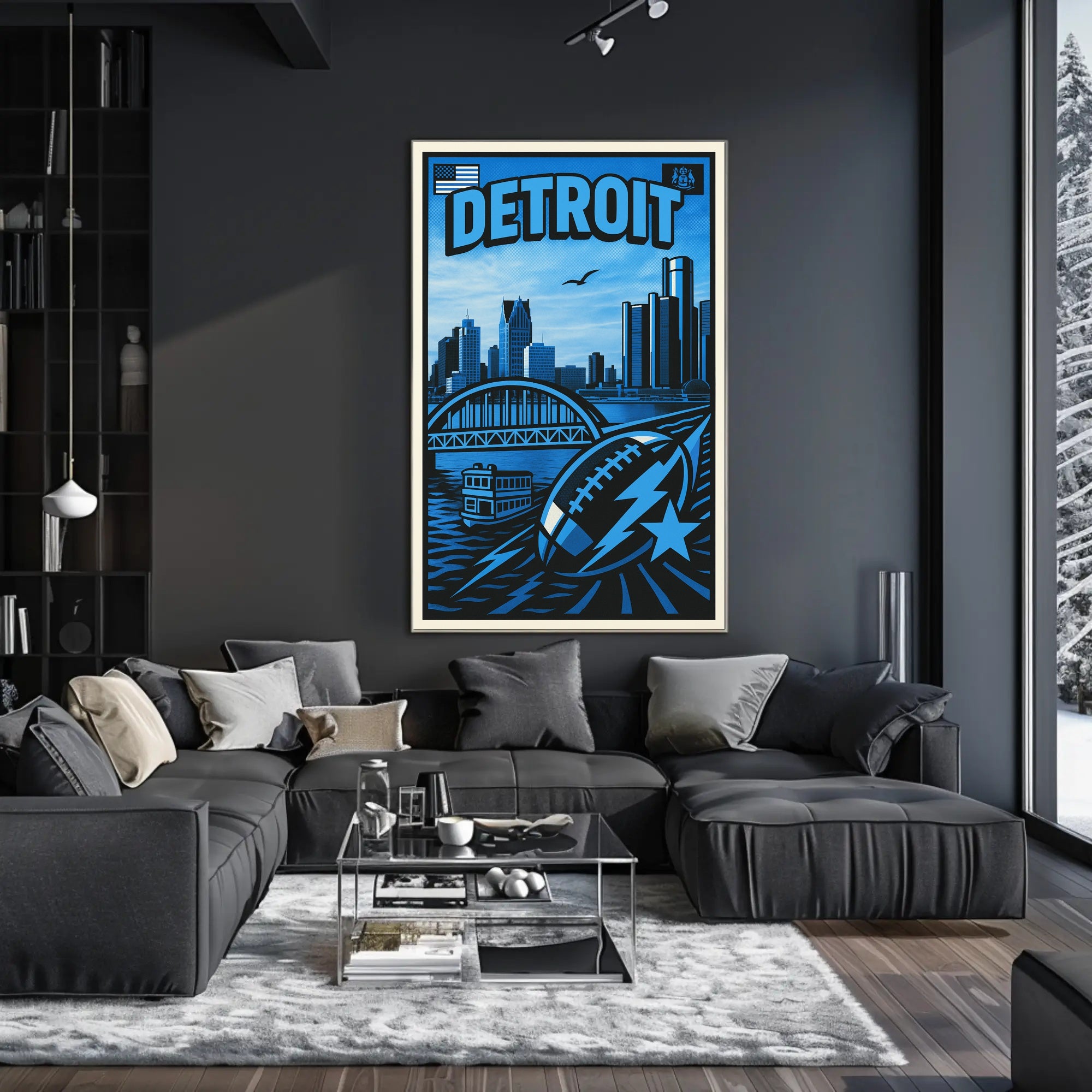 Detroit Skyline and Sports Poster PosterGoat