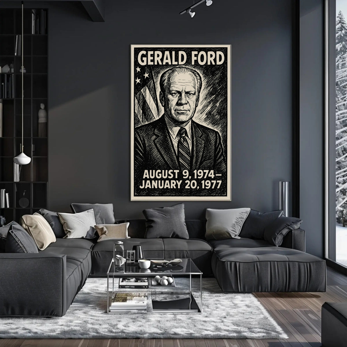 Gerald Ford 38th President of the United States B & W Comic Sketch Poster
