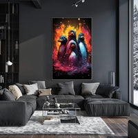 Vibrant Abstract Penguins Poster: Colorful Animal Art