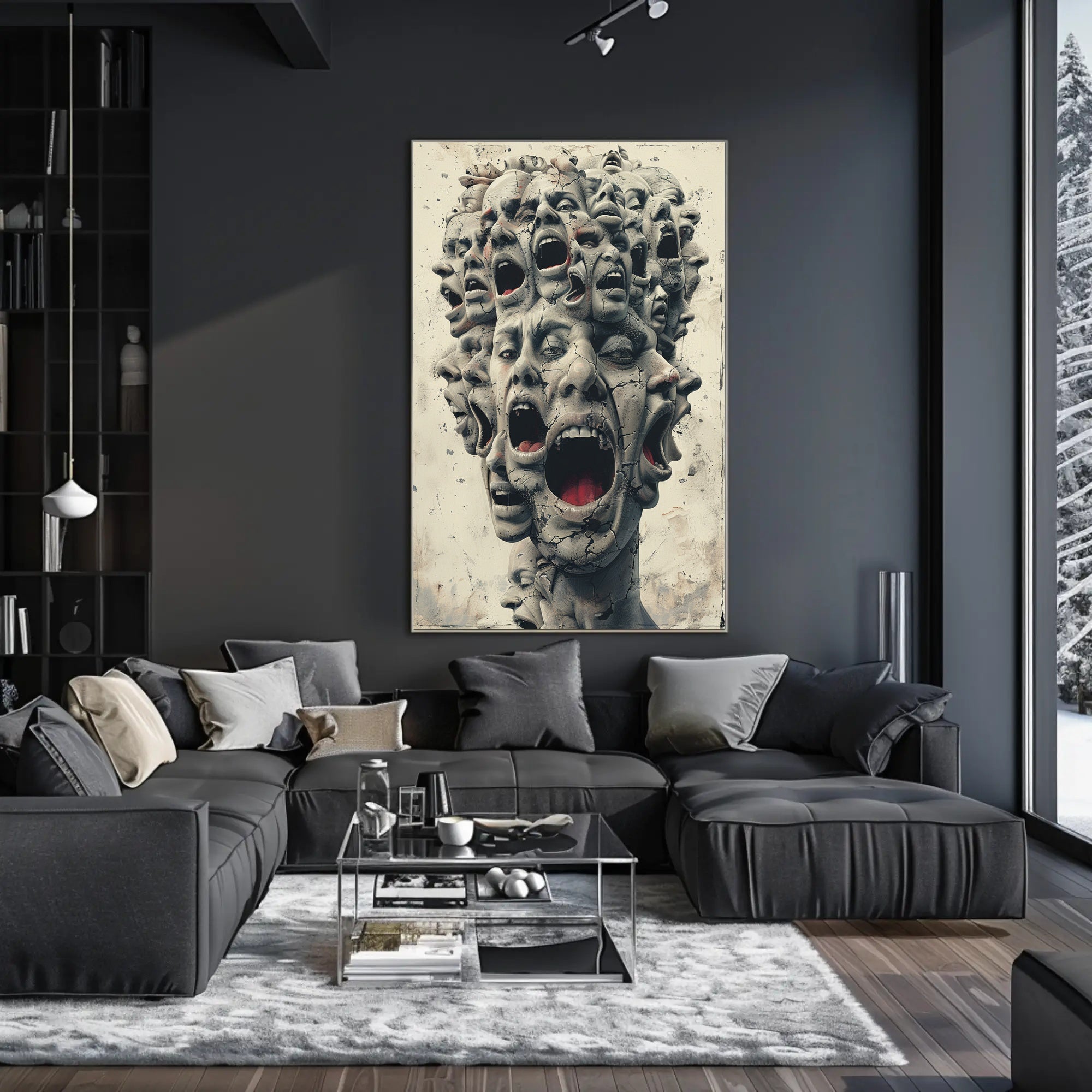 Surreal Faces of Anguish Art Poster Print PosterGoat