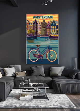 Amsterdam Canals and Bicycle Urban Cityscape Poster