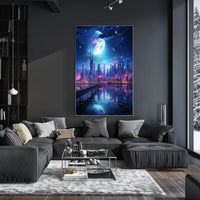 Neon Cityscape Under A Cosmic Sky Poster